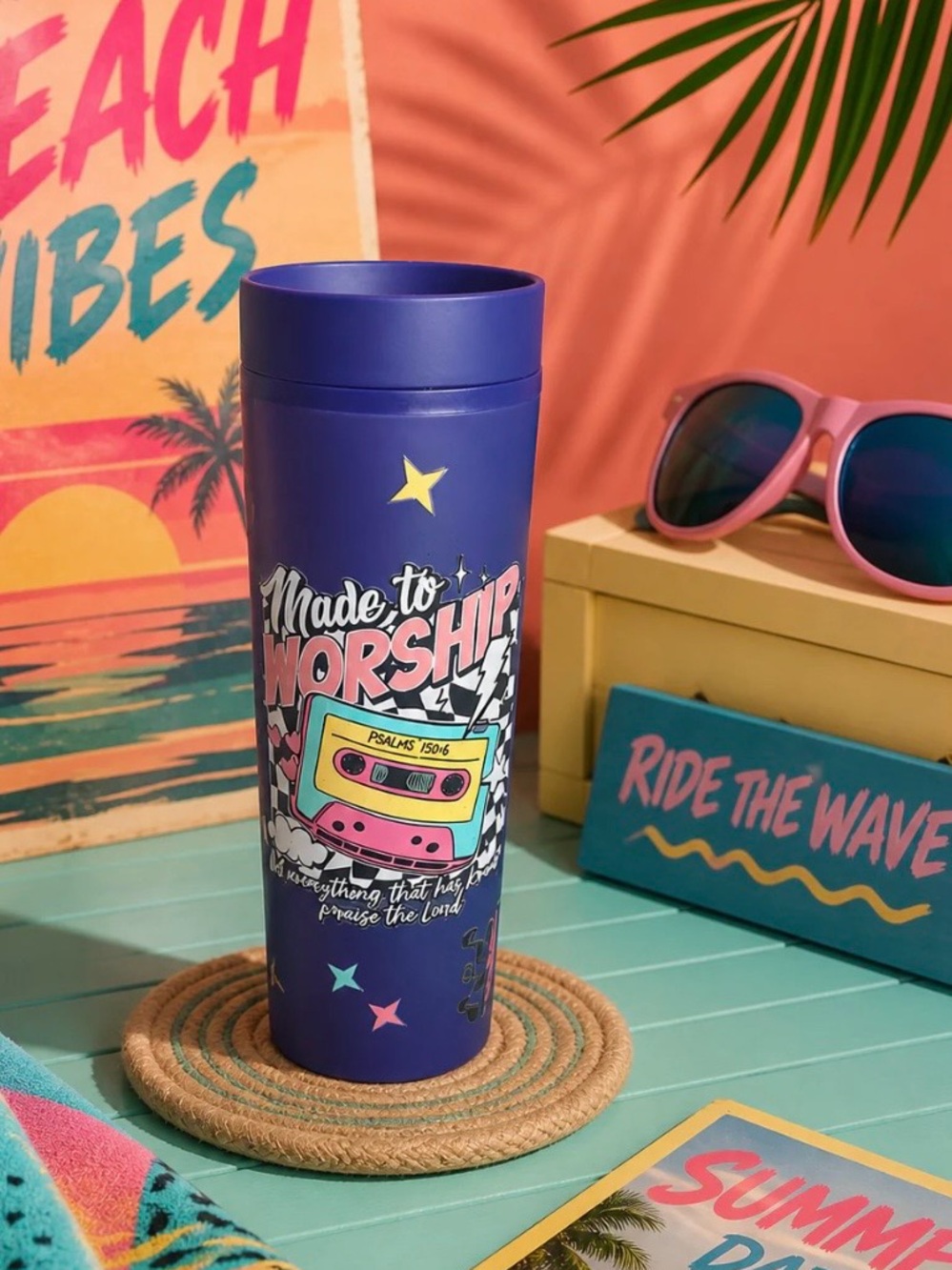 Made to Worship Purple Travel Tumbler - Inspirational Water Bottle